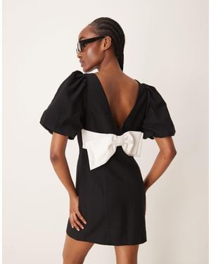 EVER NEW Bow Back Puff Sleeve Mini Dress - Black