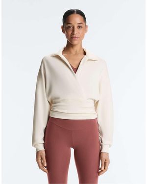Oysho Wrap Polo Neck Sweatshirt With Soft-Touch Modal - White