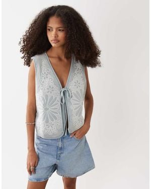 ASOS Quilted Waistcoat With Intricate Floral Mesh Design - Blue