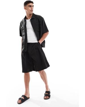 Pull&Bear Dart Detail Seersucker Short Co-Ord - Black