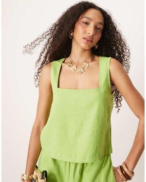 JJXX Co-Ord Square Neck Linen Blend Top - Green