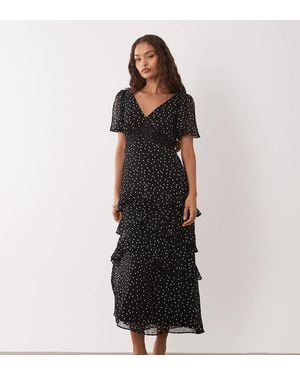 New Look Chiffon Tiered Polka Dot Maxi Dress - Black
