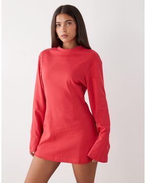 Monki Cinched Waist Long Sleeve Mini Dress - Red