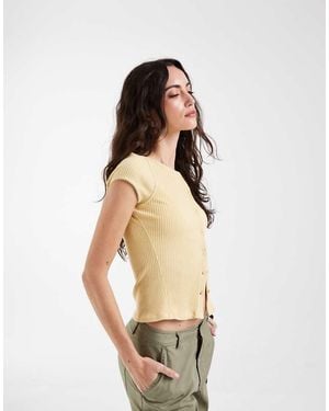 Free People Most Wanted Rib Button Down Cardigan Top - Natural