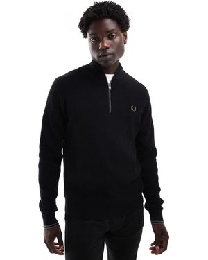 Fred Perry Waffle Stitch Knitted Half Zip Jumper - Blue