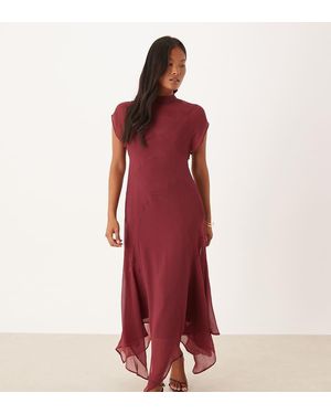 ASOS Asos Design Petite High Neck Hanky Hem Chiffon Maxi Dress - Red