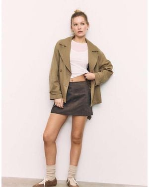Stradivarius Faux Suede Mini Skort - Natural