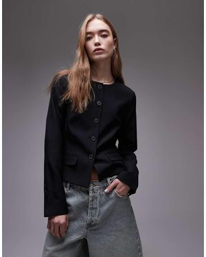 TOPSHOP Round Neck Collarless Blazer - Grey
