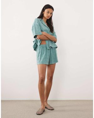 ASOS Tassle Detail Drawcord Jersey Broderie Short - Blue