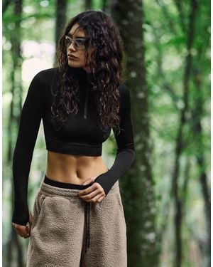 Bershka Felpa Senza Cuciture Con Zip Corta Nera - Verde