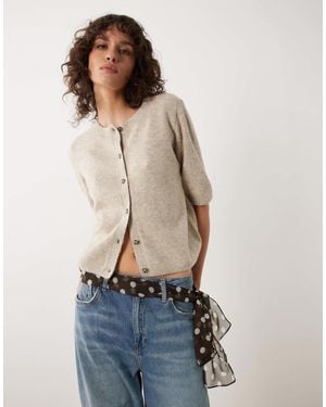 Jdy Short Sleeve Knitted Cardigan With Wool - Blue