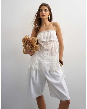 TOPSHOP Top De Tirantes Con Panel De Encaje Y Detalle Bordado - Gris