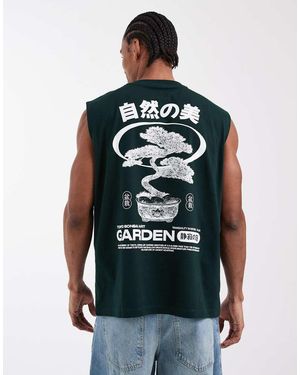 ASOS Oversized Tank With Bonsai Graphic - Green