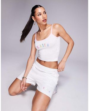 Kaiia Top Corto Gris Jaspeado De Tirantes Con Logo Bordado Estilo Arcoíris De (Parte De Un Conjunto) - Blanco
