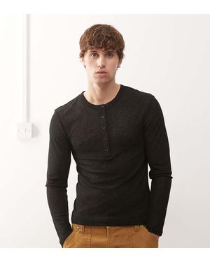 Collusion Henley T-Shirt Van Mesh Met Lange Mouwen En Knopen - Zwart