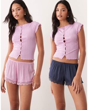 Cotton On Washed Satin And Lace Sleep Shorts 2 Pack - Red