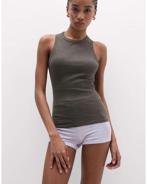Intimissimi Ribbed Lamé Cotton Vest Top - Grey