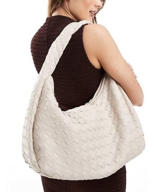 Glamorous Oversized Geweven Schoudertas - Wit