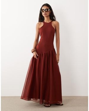 ASOS Racer Back Maxi Dress With Asymmetrical Waist Detail - Red