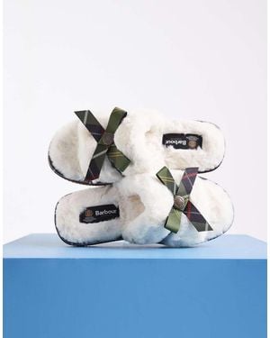 Barbour Eleanora Tartan Bow Fluffy Slippers - Blue