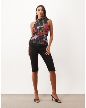 ASOS Printed Stretch Chiffon Draped Open Back Halter - Natural