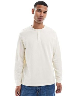 Jack & Jones Long Sleeve Waffle Henley - White