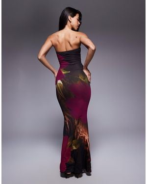 Murci Exclusive Mesh Bandeau Fishtail Maxi Dress - Purple