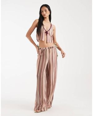 New Look Co-Ord Crochet Stripe Trousers - Pink
