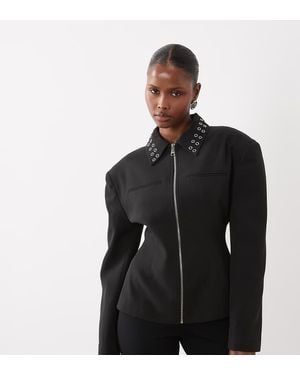 Kaiia Chaqueta Entallada Exclusiva Con Cintura Ajustada Y Detalle De Cuello Con Ojales En - Negro