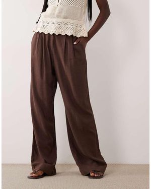 Abercrombie & Fitch Wide Leg Linen Rich Trouser - Brown