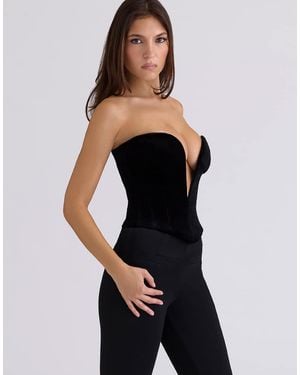 House Of Cb Vienne Velvet Deep Plunge Corset Top - Black