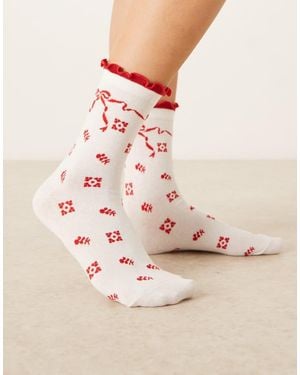 Accessorize Sokken Met Rode Strikjes - Naturel