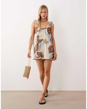 ASOS Scoop Neck Smock Playsuit - Natural