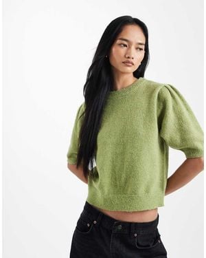 ASOS Knitted Short Sleeve Waisted Top - Green