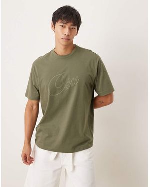 ASOS T-Shirt Vestibilità Comoda Kaki Con Scritta - Verde