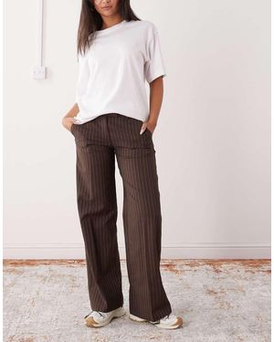Monki High Waist Wide Leg Tailored Trousers - Brown
