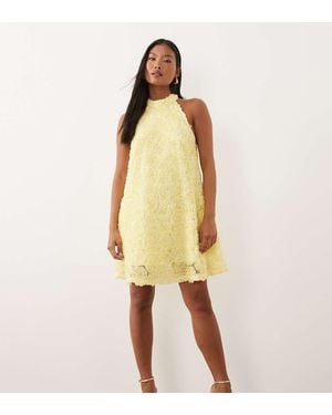 Vila Floral Jacquard Halter Neck Mini Dress - Yellow