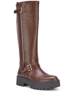 SEQWL Knee High Boots With Zip & Buckle Fastening Casual Shoes - Brown
