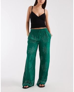 River Island Heat Seal Diamante Wide Leg Trousers - Green