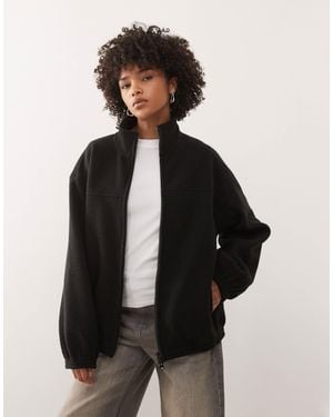 Weekday Oversized Teddy Zip Fleece - Black