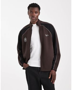 ASOS Relaxed Track Jacket With Cut & Sew Panels And Print - Black