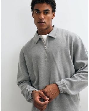 ASOS Relaxed Pique Quarter Zip Sweatshirt - Gray