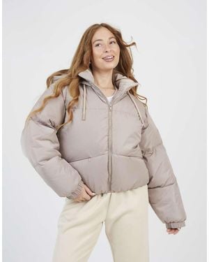 Brave Soul Oversized Hooded Short Puffer Jacket - Natural