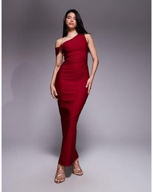 Vesper Maxi Bodycon Jurk Van Bengaline Met Blote Schouder En Geknoopt Detail - Rood