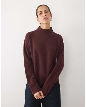 Vila Jersey De Punto De Cuello Alto, Parte De Un Conjunto, En Granate Jaspeado-Rojo