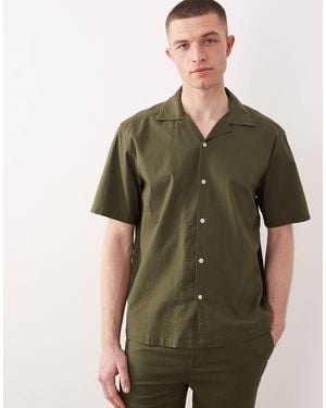 Only & Sons Linen Look Revere Collar Shirt Co-ord - Green