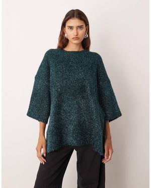 ARRANGE Oversized Compact Knit Metallic T-shirt - Blue