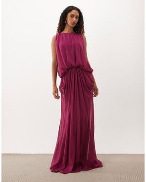ASOS Asos Design Tall Blouson Drape Maxi Dress With Low Back - Red