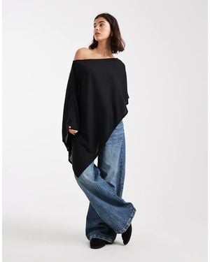 ASOS Semi Sheer Knit-look Asymmetric One Shoulder Cape - Blue