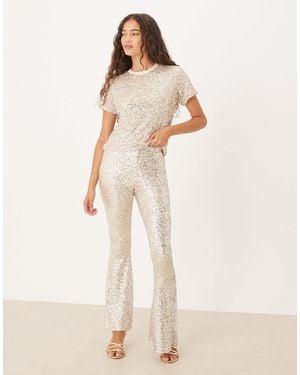 Never Fully Dressed Sequin Flared Pants - Natural